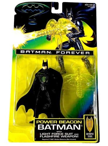 "1995 Kenner Batman Forever Power Beacon action figure, sealed in original packaging."