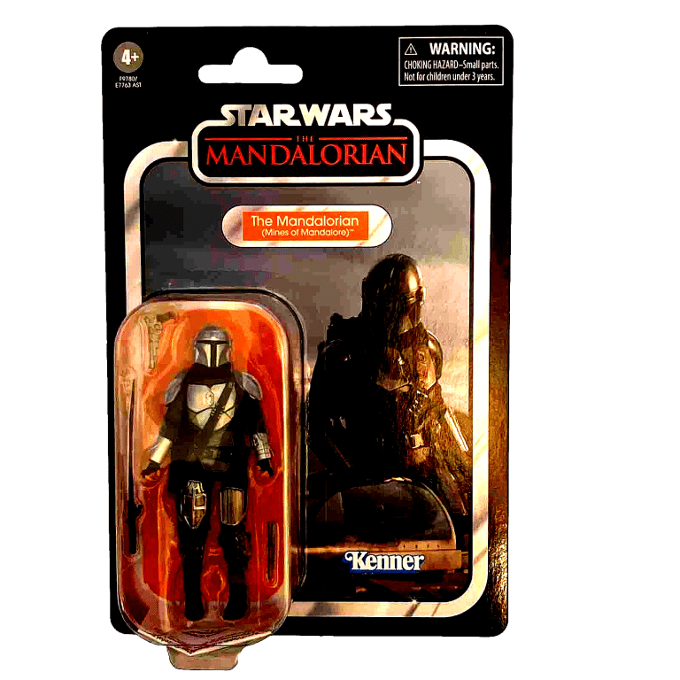 "3.75-inch The Mandalorian action figure with accessories and Mines of Mandalore diorama display stand."