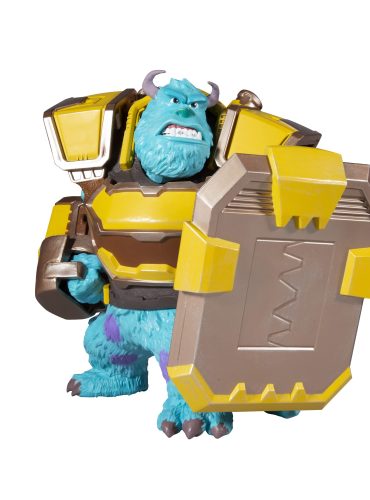 "12-inch McFarlane Disney Mirrorverse Sulley action figure in blue with purple spots, including various accessories."