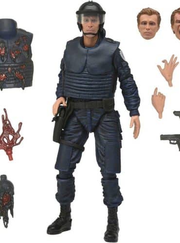 "7-inch NECA Ultimate Alex J. Murphy action figure in OCP uniform from Robocop with accessories."