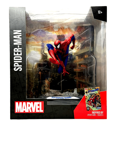 "1:10 scale McFarlane Toys Spider-Man figure in dynamic pose, inspired by Issue #6 of the comic series."