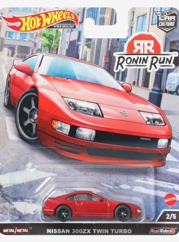 "Hot Wheels Ronin Run Nissan 300ZX Twin Turbo diecast model car with detailed features and vibrant decals."