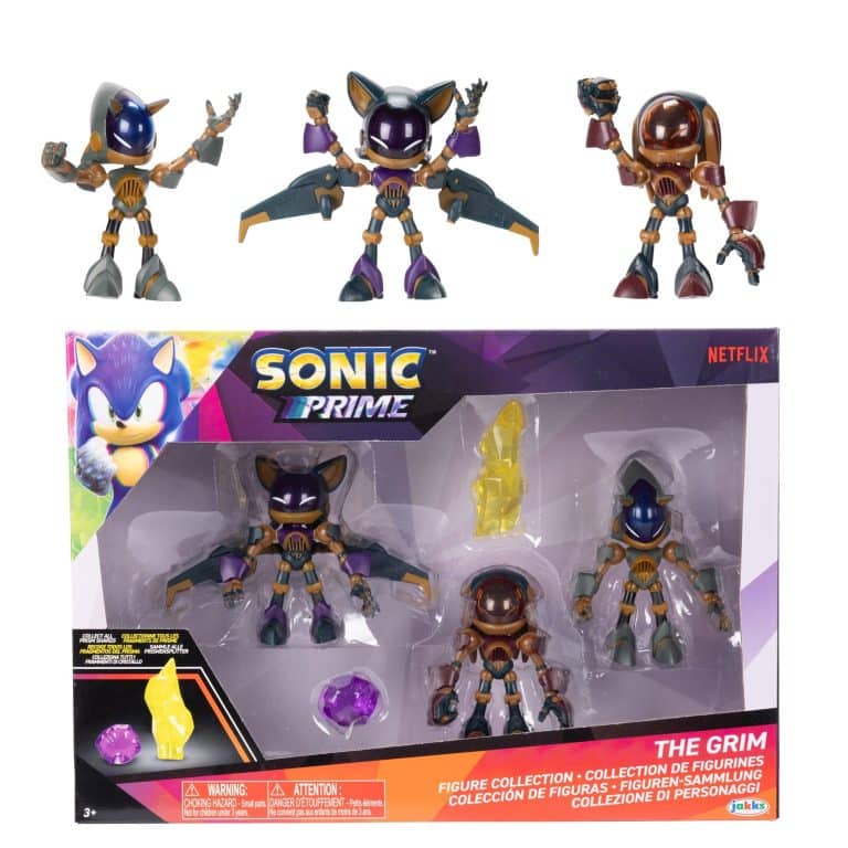 "Sonic Prime Grim Sonic, Knuckles & Rouge Troopers 2.5in Figure 3-Pack with Shards collectible set."