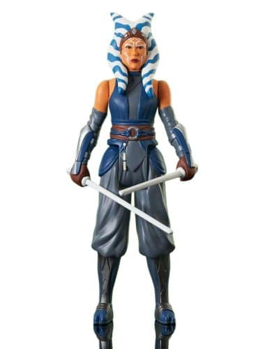 "12-inch Ahsoka Tano action figure from Star Wars: The Mandalorian, designed in retro Kenner style with dual lightsabers."