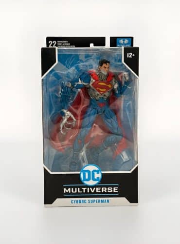 "7-inch McFarlane DC Multiverse Cyborg Superman action figure in multicolor design, with stand and boxed packaging."