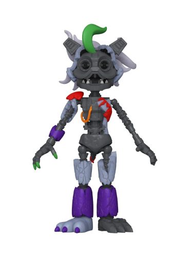 "Funko Five Nights at Freddy's Ruined Roxy action figure, featuring a battle-worn appearance with green hair."