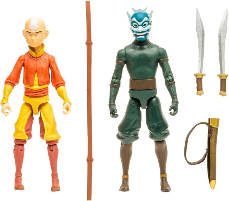 "5-inch McFarlane Avatar: The Last Airbender Aang and Zuko action figures with Air Scooter and Fire Daggers."