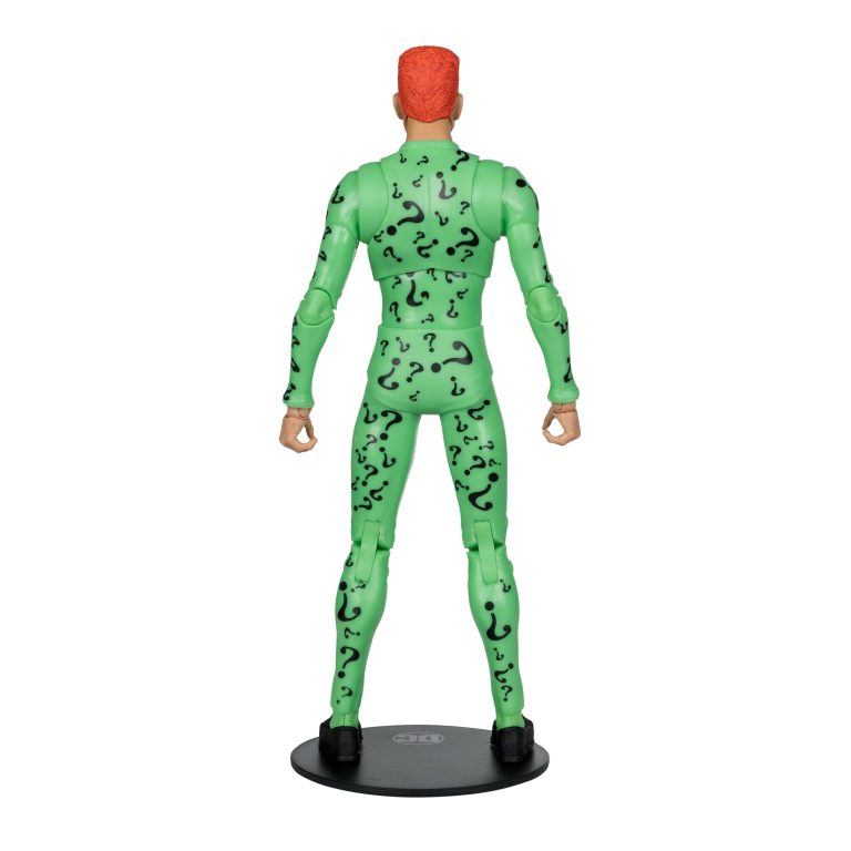 "McFarlane DC Multiverse The Riddler action figure with detailed green suit and question mark cane."