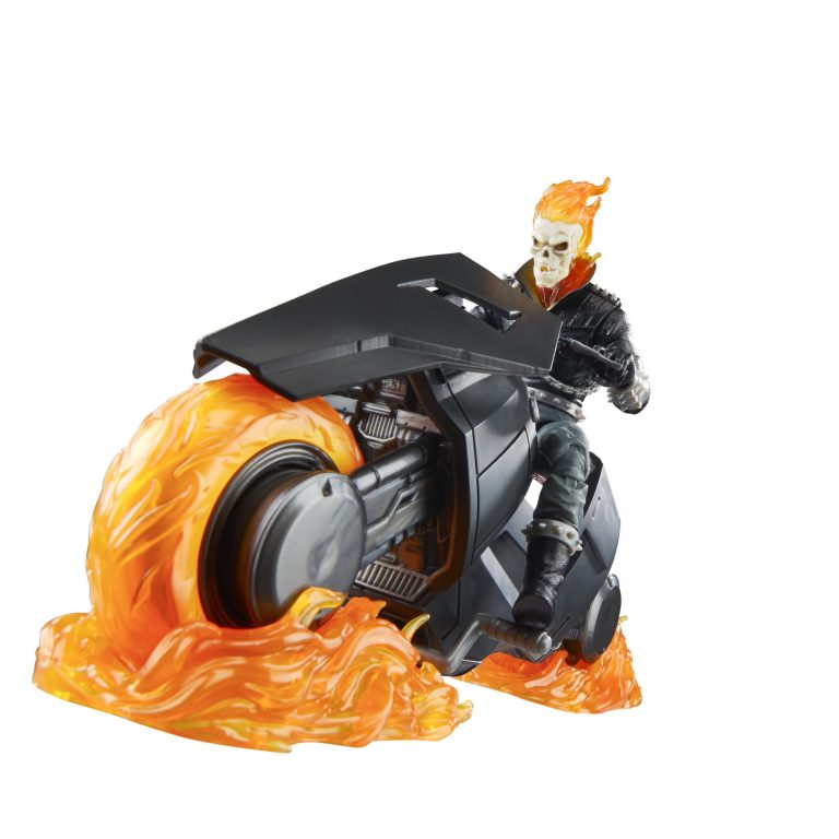 "6-inch Marvel Legends Ghost Rider Danny Ketch action figure with detailed Hell Cycle motorcycle and accessories."