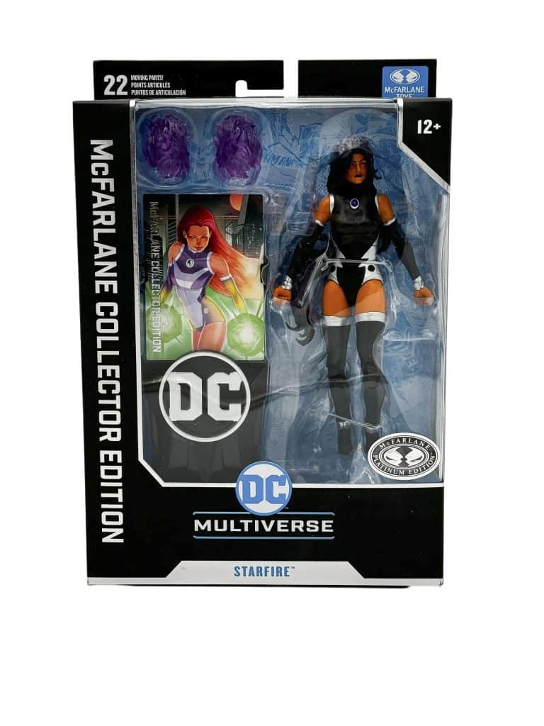 "7-inch McFarlane DC Multiverse Starfire action figure from DC Rebirth, Collector's Edition Platinum Chase."