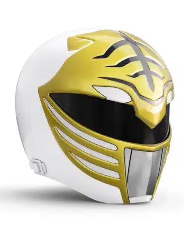 "Hasbro Mighty Morphin Power Rangers White Ranger Helmet from the Lightning Collection, perfect for cosplay and display."