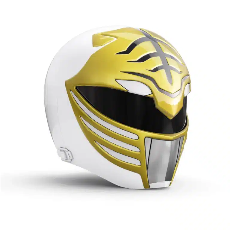 "Hasbro Mighty Morphin Power Rangers White Ranger Helmet from the Lightning Collection, perfect for cosplay and display."