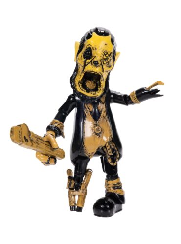 "5-inch Jakks Pacific Bendy and the Ink Machine Piper action figure with wrench, display stand, and backdrop."