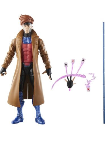 "Hasbro Marvel Legends Series X-Men ’97 Gambit 6” Action Figure with kinetic energy cards and bo staff accessories."