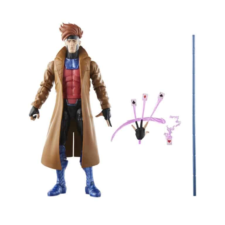 "Hasbro Marvel Legends Series X-Men ’97 Gambit 6” Action Figure with kinetic energy cards and bo staff accessories."