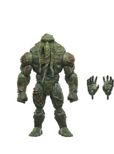 "8-inch Marvel Legends Man-Thing action figure, detailed with moss-like skin and red eyes, in collector-friendly packaging."