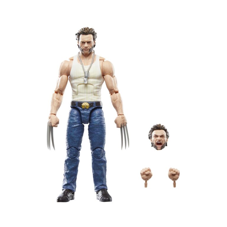 "6-inch Marvel Legends Wolverine action figure from Deadpool 2, with interchangeable heads and hands, by Hasbro."