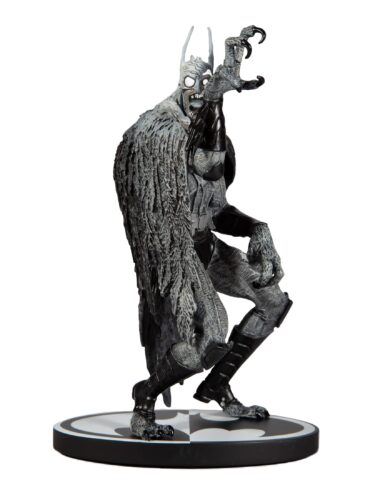 "McFarlane DC Direct Batmonster statue, designed by Greg Capullo, in black and white, standing 7 inches tall."