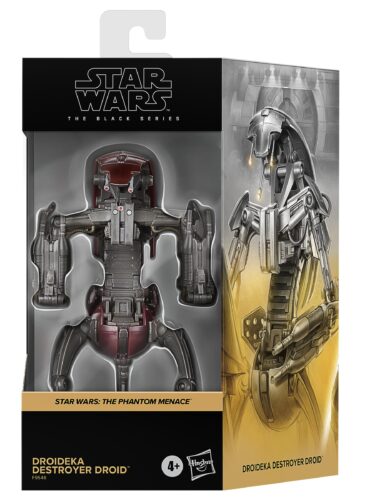 "6-inch Droideka Destroyer Droid action figure from Star Wars: The Phantom Menace, part of the Black Series."