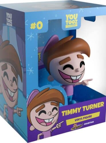 "4.5-inch vinyl figure of Timmy Turner from The Fairly OddParents, in pink hat and shirt, pointing forward."