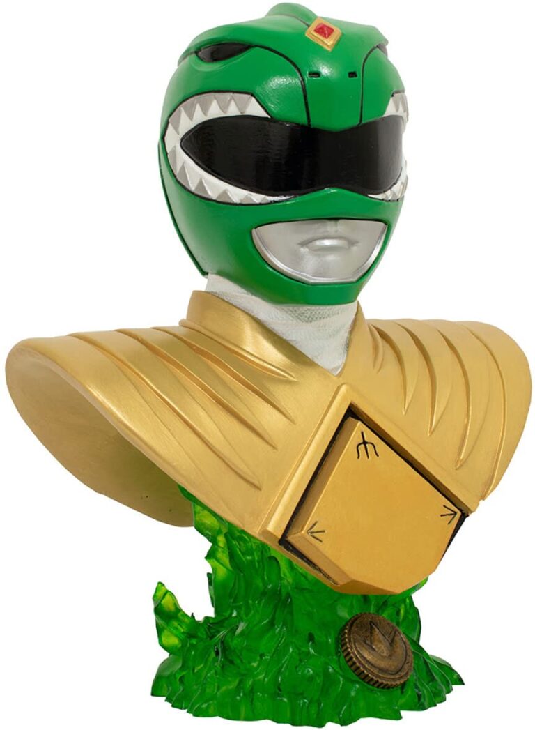 "10-inch Diamond Select MMPR Green Ranger 3D half-scale bust, limited edition, in classic helmet and costume."