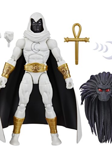 "6-inch Marvel Legends Series Strange Tales Moon Knight action figure with 8 accessories and Blackheart Build-A-Figure piece."