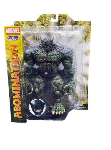 "9-inch Marvel Select Abomination action figure with 16 points of articulation and deluxe display base."