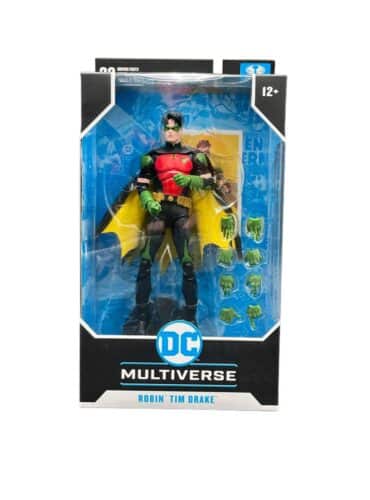 "7-inch McFarlane DC Multiverse Robin Tim Drake action figure with staff and stand from DC Rebirth series."