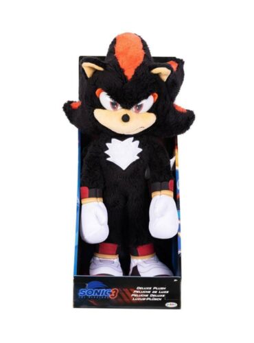 "Jakks Pacific Sonic 3 Shadow 13" plush toy, black and red, based on Sonic the Hedgehog character."