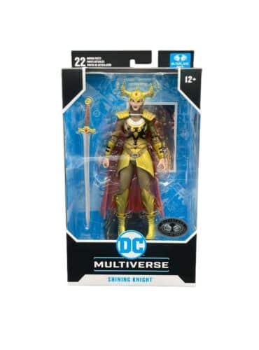 "McFarlane DC Multiverse Shining Knight action figure, Platinum Chase Edition, with sword and helmet."