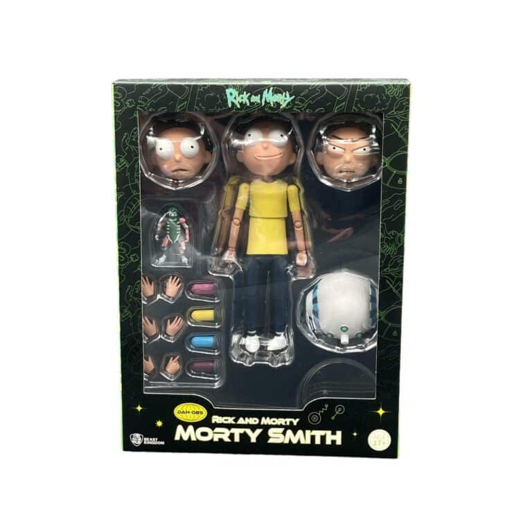 "Beast Kingdom Morty Smith action figure from 'Rick & Morty', 1:9 scale with interchangeable accessories."