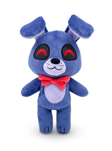 "Chibi Bonnie 9-inch plush from Five Nights at Freddy's, with red eyes, grey muzzle, and red bow tie."