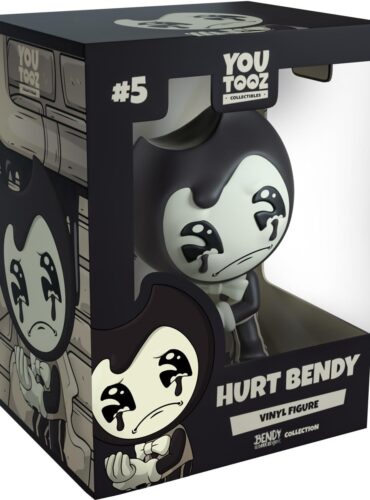 "3.8" Hurt Bendy vinyl figure from Youtooz, featuring black head, white bowtie, pinstripe pants, and inky tears."