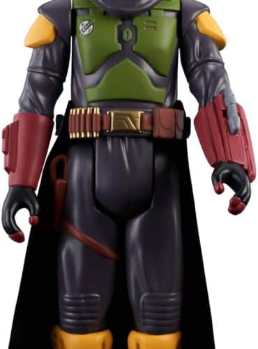 "12-inch Diamond Select Star Wars Boba Fett figure with detailed armor, vinyl skirt, blaster, and backpack missile."