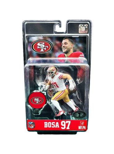 "Nick Bosa (#97 San Francisco 49ers) Platinum Chase Figure by McFarlane Sportspicks, a detailed 7-inch action figure with team logo base."