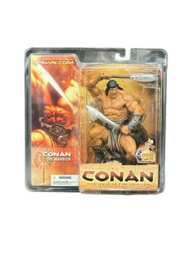 "2004 McFarlane Conan the Warrior action figure in dynamic pose with detailed armor and weapon accessories."