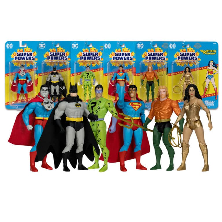 "Bundle of 6 McFarlane DC Super Powers Wave 9 action figures including Bizarro, Batman, Riddler, Superman, Wonder Woman, and Aquaman."