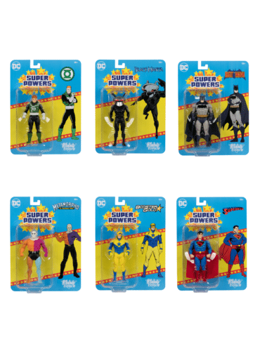 "Set of detailed 5-inch McFarlane DC Direct Super Powers Wave 8 action figures featuring iconic DC Comics characters."