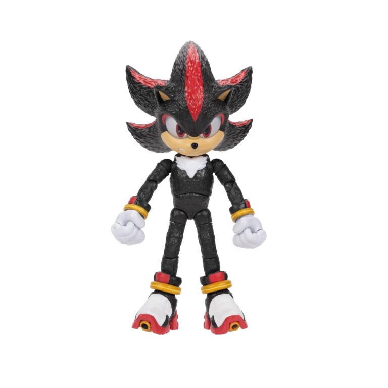 "5-inch Shadow action figure from Sonic the Hedgehog 3 movie by JAKKS, with 22 points of articulation."