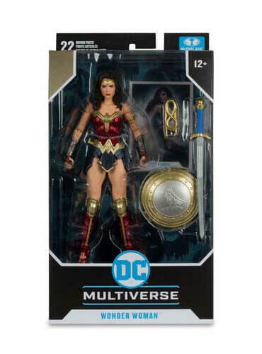 "7-inch McFarlane DC Multiverse Wonder Woman action figure with sword, shield, and Lasso of Truth."