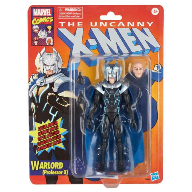 "6-inch marvel legends warlord (professor x) action figure in retro-style cardback packaging. "