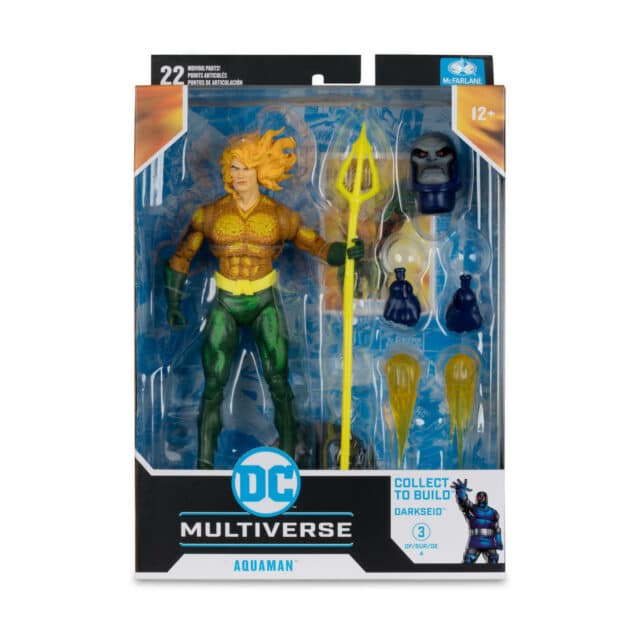 "7-inch aquaman action figure from dc multiverse with trident and additional accessories. "