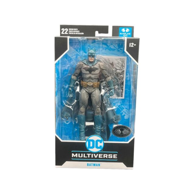 "7-inch McFarlane DC Multiverse Batman action figure in distinctive Noel attire with various accessories."