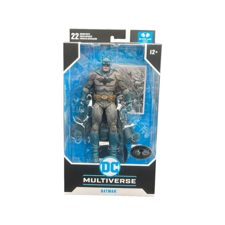 "7-inch McFarlane DC Multiverse Batman action figure in distinctive Noel attire with various accessories."