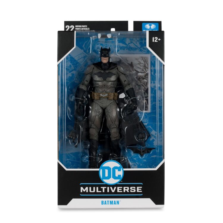 "7-inch Batman: Noel action figure by McFarlane Toys, featuring detailed design, ultra articulation, soft goods cape, and collectible art card."