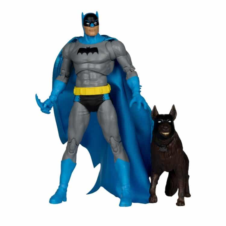 "7-inch McFarlane DC Multiverse Batman & Ace The Bat-Hound action figures with extra hands, Batarang, and character base."