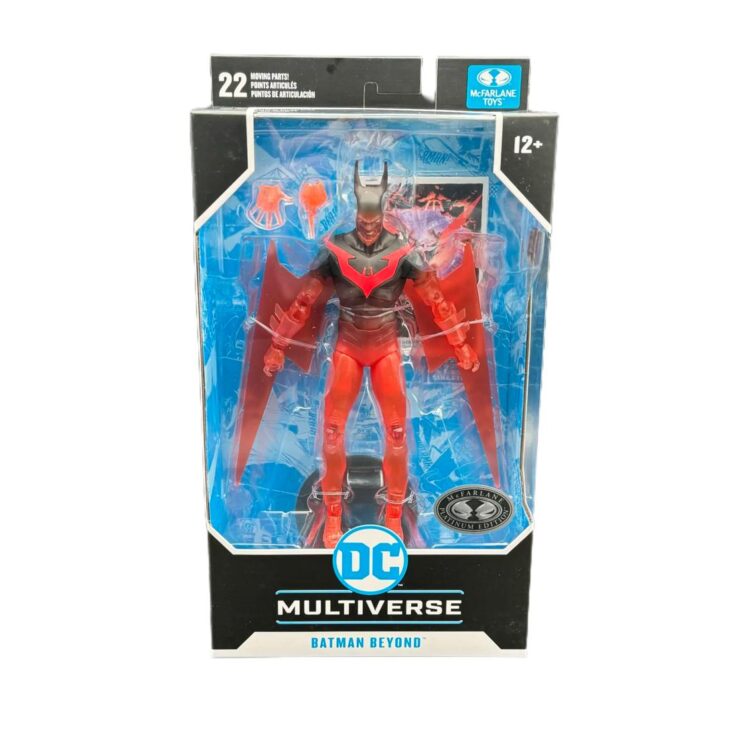 "7in McFarlane DC Multiverse Batman Beyond Figure with detachable wings, extra hands, and collectible art card."