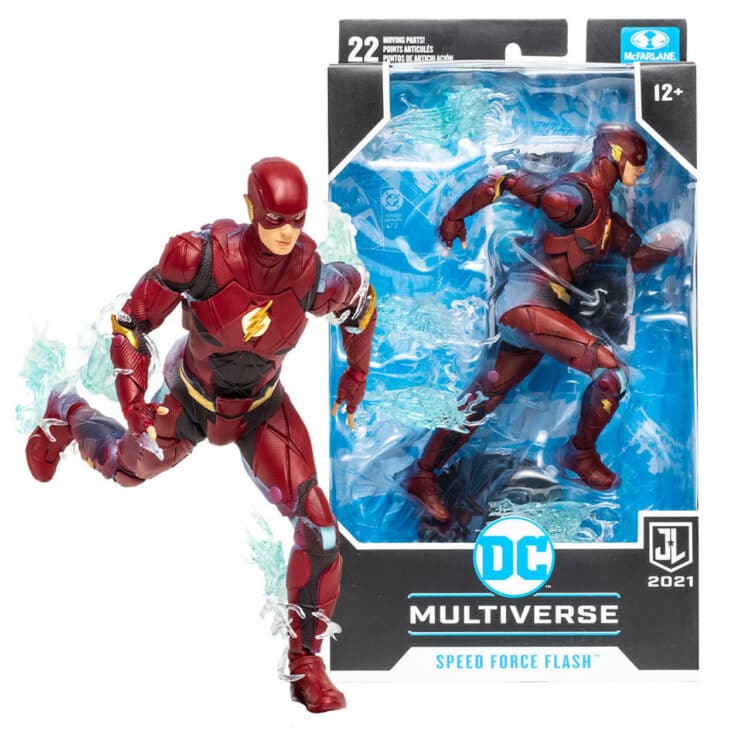 "McFarlane DC Multiverse Speed Force Flash action figure with blue detail, lightning pieces, and a base."