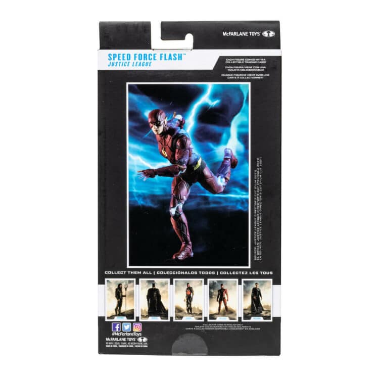 "7-inch McFarlane DC Multiverse Speed Force Flash figure with speed force lightning pieces and collectible art card."